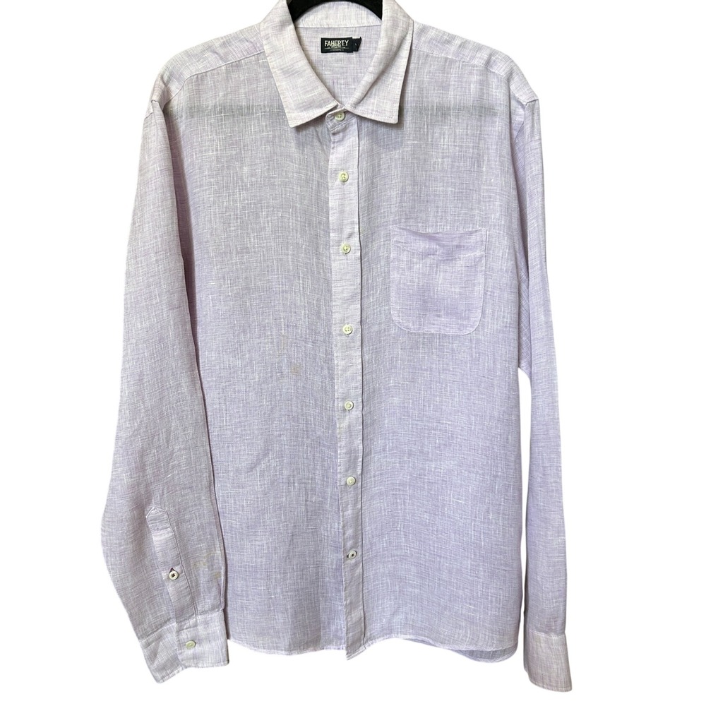 Faherty Reserve Shirt Large Lavender 100% Linen Long Sleeve Button Down